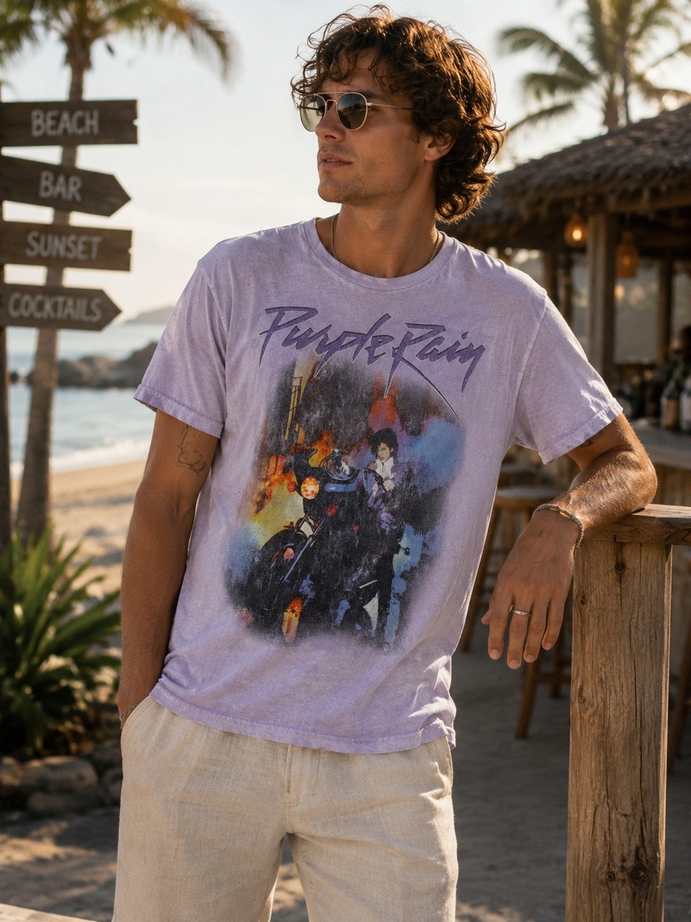 Prince Purple Rain Lavender Graphic Tee Shirt M Fandom Concert Rock Music 2010s